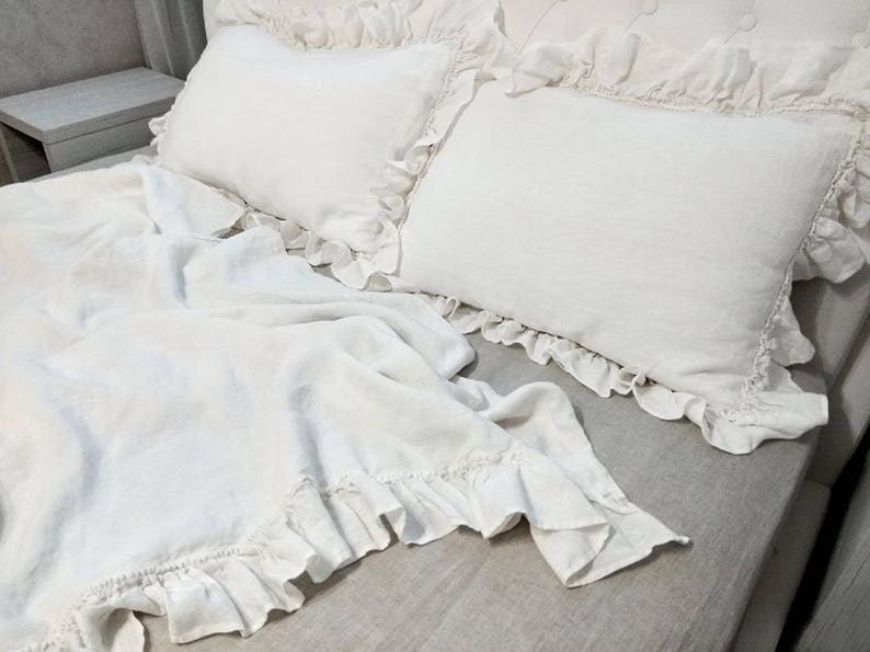 Ruffled Duvet Cover With Ruffles On 3 Sides With Buttons 100 Etsy