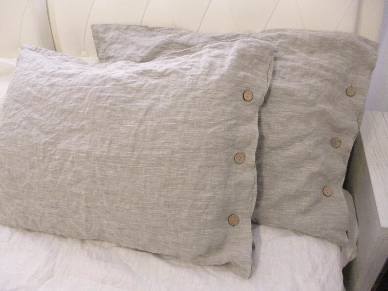 Linen Pillowcase with coconut buttons closure Natural sham Etsy