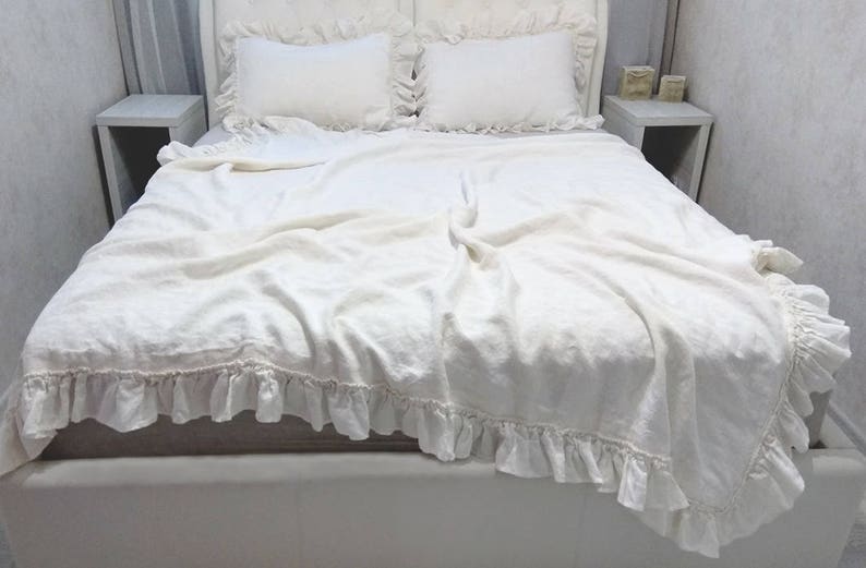 Ruffled Linen Duvet Set Ruffled Duvet Cover With Buttons Two Etsy