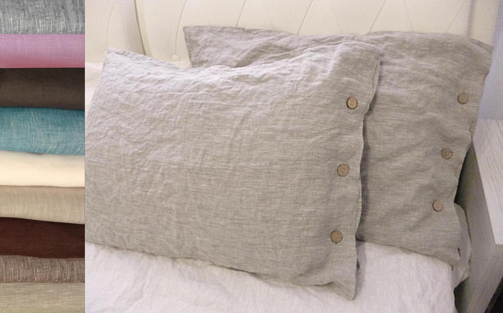 Linen Pillowcase with coconut buttons closure Natural sham Etsy