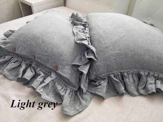 Linen Ruffle Pillowcase With Buttons Pillowcase Sham With Etsy