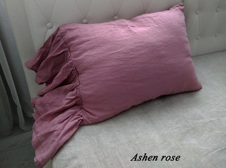 Natural Linen pillow shams long ruffled pillow shamslinen Etsy