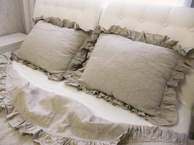 Linen Frilled Sham Pillowcase With Ruffles Natural Linen Etsy