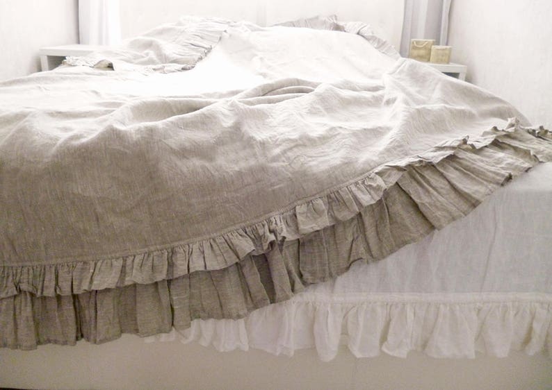 Linen Duvet Cover With Double Ruffles Frills 4 Sides Organic Etsy
