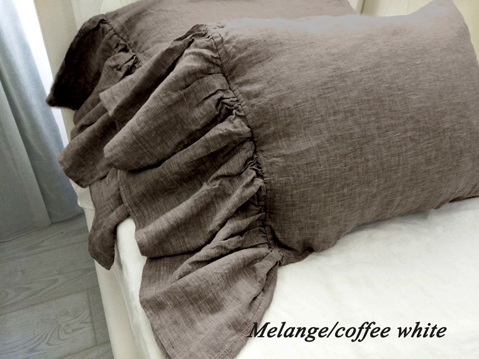 Natural Linen pillow shams long ruffled pillow shamslinen Etsy