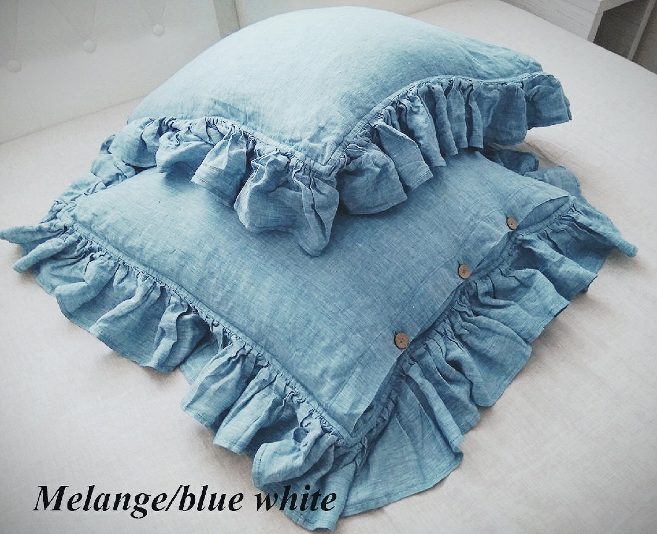 100 Linen Frilled Pillowcase with Ruffles grey standard queen Etsy