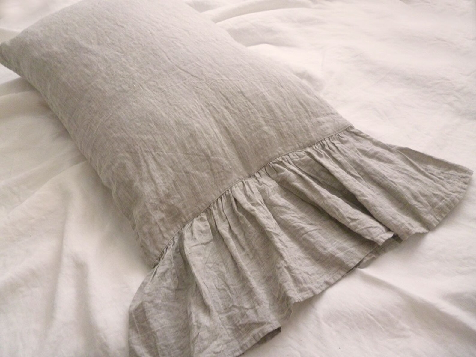Natural Linen pillow shams long ruffled pillow shamslinen Etsy