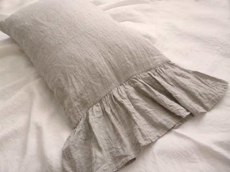 Natural Linen pillow shams long ruffled pillow shamslinen Etsy