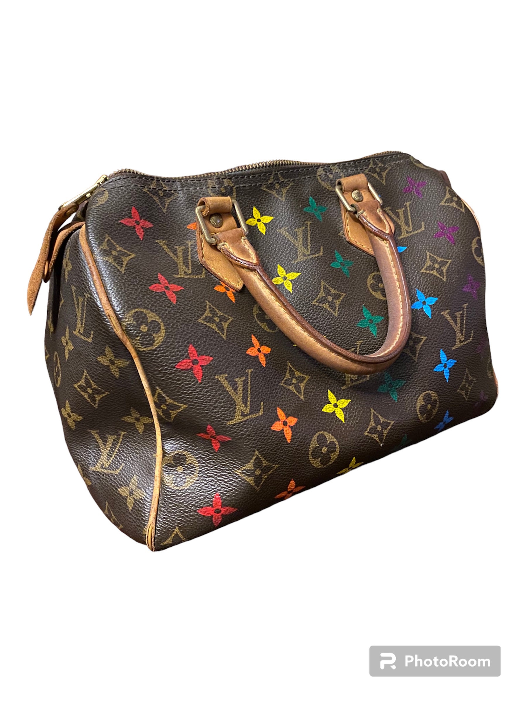 Hand Painted, Vintage Louis Vuitton Speedy 30 - Rainbow Reflection Artwork Artwork on Both Sides