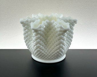 Vintage Westmorland "English Hobnail" 8" Crimped Milk Glass Bowl / Vase; Six Sided Hobnail Vase with Round Base