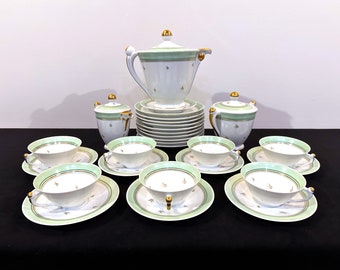 Vintage Art Deco Limoges Porcelain Tea Service made by Giraud Brousseau, 29 piece Set