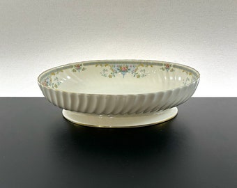 Vintage Royal Doulton "Juliet" Large Footed Oval Bowl; English Fine Bone China Serving Bowl