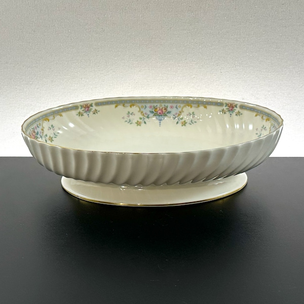 Vintage Royal Doulton "Juliet" Large Footed Oval Bowl; English Fine Bone China Serving Bowl