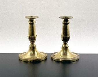 Pair Vintage English Brass Candlestick Holders; Cast Solid Brass; "Made in England" Mark