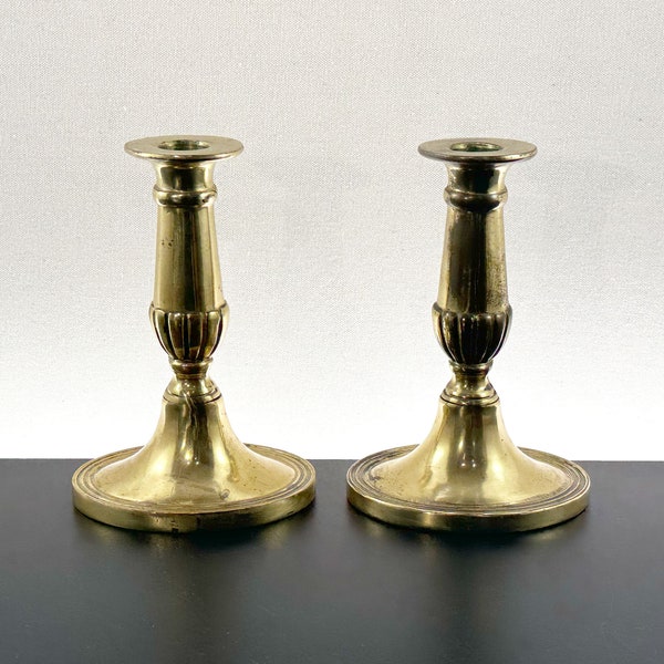 Pair Vintage English Cast Solid brass Candlestick Holders with "Made in England" Mark