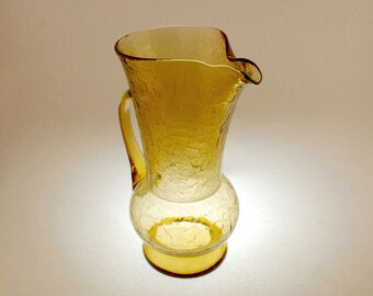 Vintage Mid Century Modern Hand Blown Italian Amber Crackle Glass Martini Cocktail Pitcher