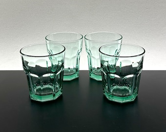 4 Vintage Libbey "Gibraltar" Español Verde on the Rocks Glass; Conjunto de cuatro (4); Artículos de bar resistentes para la industria hotelera