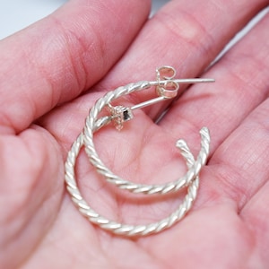 Twisted Hoops Earrings, Silver Small Earrings, Rope Earrings, Minimalist Earrings