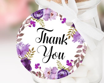 Purple Thank You Tags Thank You Stickers Printable Favor Tags Round Labels Gift Tags NOT Editable A73 A78 B71 C68