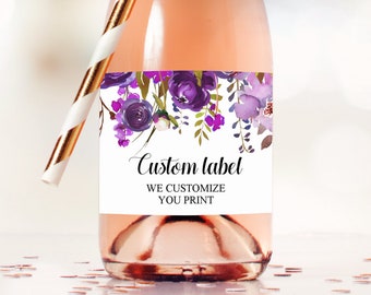 Mini Champagne Bottle Label Purple Custom Wine Label Bridal Shower Baby Shower Birthday Favor Sticker Digital File A73 A78 B71 C68