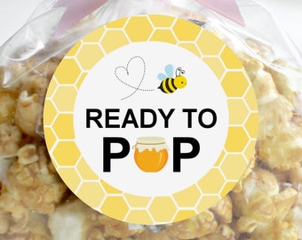 Ready To Pop Stickers Bumble Bee Baby Shower Favor Tags Popcorn Labels Mommy to Bee Baby Shower Honey Bee NOT Editable C61