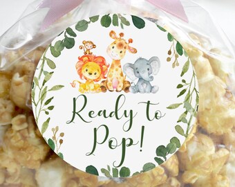 Ready To Pop Stickers Jungle Baby Shower Jungle Animals Safari Baby Shower Popcorn Tags Bag Labels Favor Tags Printable NOT Editable C76