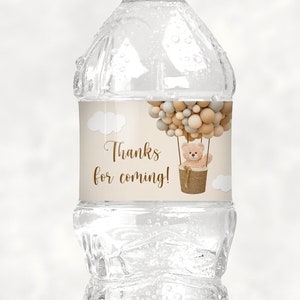 Etiketten waterfles teddybeer We Can Bearly Wait Bear Babyshower Luchtballon Beer Verjaardag Afdrukbare Wrappers A14 C14
