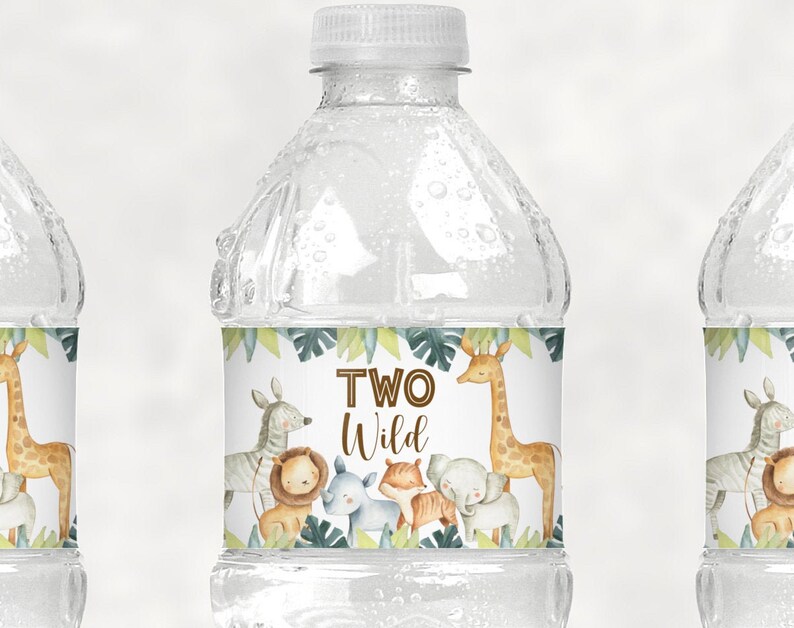 Two Wild Water Bottle Labels Safari Birthday Jungle Birthday 2nd Birthday Party Decor Printable NOT Editable A7