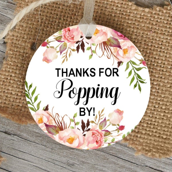 Boho Pink Floral Thanks for Popping By Stickers Printable Favor Tags Popcorn Labels Gift Tags Round Labels NOT Editable A54 B54 C24
