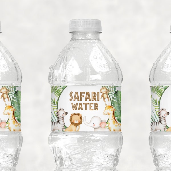 Safari Water Labels Safari Verjaardag Safari Dieren Baby Douche Dierentuin Jungle Dieren Afdrukbare Fles Etiketten Wrappers NIET bewerkbare A95 C94