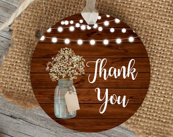 Thank You Tags Rustic Mason Jar Favor Tags Printable Stickers Bridal Shower Birthday Favor Labels NOT Editable A47 B63 A74