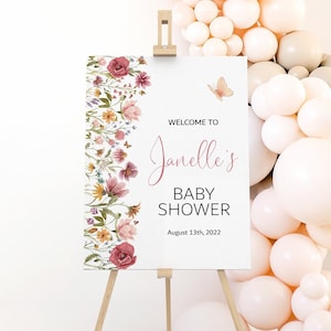Custom Wildflower Baby Shower Welcome Sign Baby In Bloom Baby Shower Butterfly Baby Shower Welcome Poster Printable File 0123