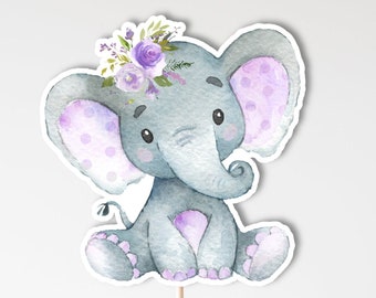 Centres de table éléphant imprimables pourpre pour gâteau éléphant découpe éléphant fille éléphant Baby Shower Decor non modifiable A79 C67