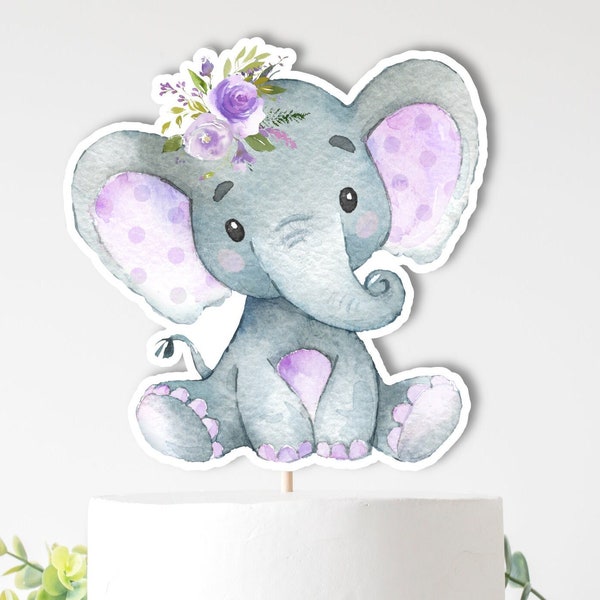 PRINTABLE Elephant Centerpieces Purple Elephant Cake Topper Elephant Cutout Girl Elephant Baby Shower Decor NOT Editable A79 C67