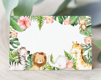 Safari Jungle Animals Place Cards Editable Tent Cards Food Labels Table Name Cards Printable Instant Download A95 C94