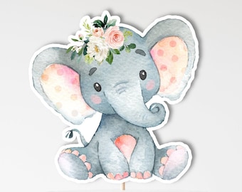 Centros de mesa de elefante IMPRIMIBLE Pastel de elefante rosa Elefante Recorte Chica Elefante Baby Shower Decoraciones NO editables 0121