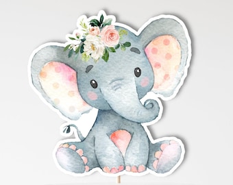 PRINTABLE Elephant Centerpieces Pink Elephant Cake Topper Elephant Cutout Girl Elephant Baby Shower Decorations NOT Editable  0121