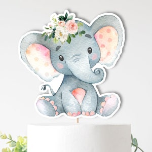 Pink Elephant Centerpieces Printable Cake Topper Elephant Cutout Girl Elephant Baby Shower Decorations