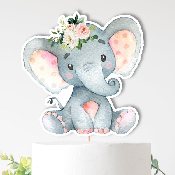 PRINTABLE Elephant Centerpieces Pink Elephant Cake Topper Elephant Cutout Girl Elephant Baby Shower Decorations NOT Editable  0121