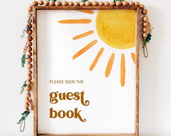 Sunshine Sun Baby Shower Gästebuch Schild Boho Baby Shower Sign Printable 0118