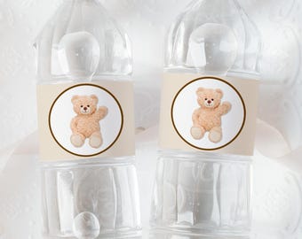Teddy Bear Water Bottle Label, We Can Bearly Wait Bear Baby Shower, Brown Bear Printable Water Label C14