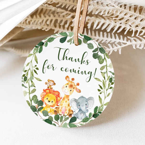 Etiqueta adesiva de agradecimento para chá de bebê com tema safari, animais da selva, aniversário de um ano, imprimível 0128