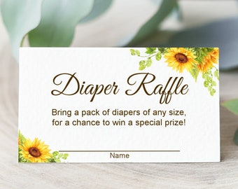 Sunflower Diaper Raffle Tickets Printable Rustic Yellow Floral Sunflower Baby Shower Game Invitation Inserts Card NOT Editable C79