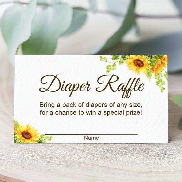 Sunflower Diaper Raffle Tickets Printable Rustic Yellow Floral Sunflower Baby Shower Game Invitation Inserts Card NOT Editable C79