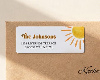 Editable Sun Sunshine Return Address Label Template, Mailing Label Printable, Corjl 0118