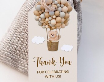 Etichetta di ringraziamento per baby shower con orsetto di peluche, non vediamo l'ora, stampabile C14