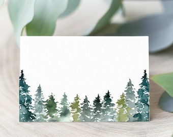 Food Labels Editable Food Tents Place Cards Name Cards Woodland Mountains Trees Instant Download A89 B96 C90