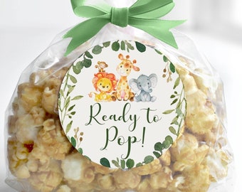 Ready To Pop Stickers Jungle Baby Shower Jungle Animals Safari Baby Shower Popcorn Tags Bag Labels Favor Tags Printable  0128