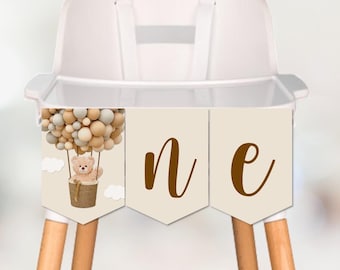 Teddy Bear High Chair Banner ONE Banner Beary 1st Birthday Hot Air Balloon Birthday Party Decor Printable NOT Editable A14