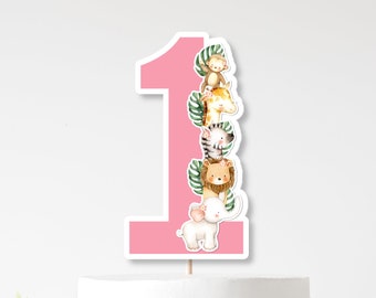 PRINTABLE Jungle Number 1 Cake Topper Jungle First Birthday Cake Topper Safari Birthday Number 1 Topper NOT Editable A95